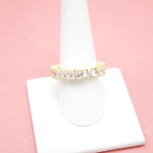 18k Gold Filled Ring With Round And Baguette CZ Stones